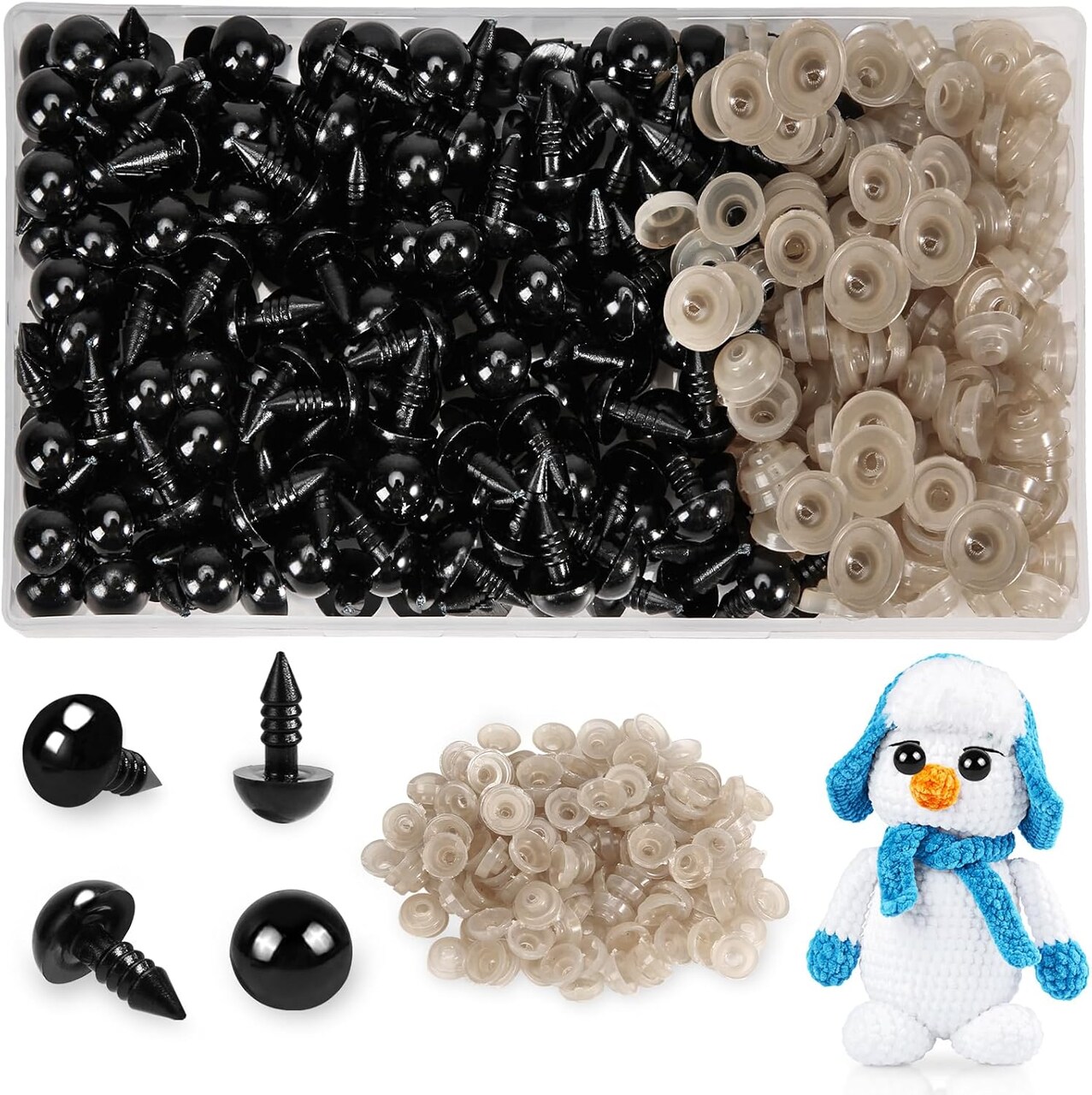 300pcs 10mm Black Plastic Safety Eyes with Washers for Amigurumi & Crochet Crafts